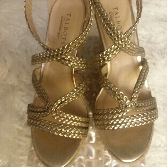 Talbots gold wedge espadrille sandal - Picture 2 of 6